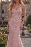 Vestido de graduación largo de tul con contas y sirenas azul brillante con apliques