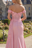 Vestido largo de graduación con corsé rosa floral y sirena fruncido con capa lateral