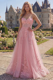 Vestido largo de graduación Shortheart Pink Corset A-Line con apliques