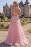 Vestido largo de graduación Shortheart Pink Corset A-Line con apliques