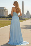 Vestido largo de graduación sin tirantes sin tirantes de sirena azul sirena azul fruncido y tirante