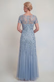 Vestido de madre de novia de una línea de escote redondo verde oscuro