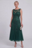 Vestido largo de Madre de la Novia Verde Oscuro Floral Floral A Line Ablad Boat Neck