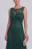 Vestido largo de Madre de la Novia Verde Oscuro Floral Floral A Line Ablad Boat Neck