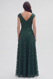 Vestido de Madre de la Novia Verde oscuro con escote en pico floral A Line Cap