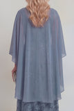 Encaje azul marino floral línea A Líneas de lentejuelas Vestido largo de madre de la novia con chaqueta