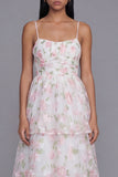 Vestido floral largo de tirantes finos en línea fina de flores blancas rosadas