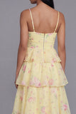 Vestido floral largo de tirantes finos en línea fina de flores blancas rosadas