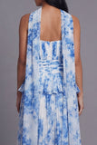 Vestido midi sin tirantes plisados plisados y volantes A-Line Dusty Sage con bufanda al cuello