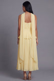 Vestido midi sin tirantes plisados plisados y volantes A-Line Dusty Sage con bufanda al cuello