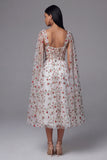 Vestido de invitado Midi Corsé A-Line transparente flor marfil rojo marfil
