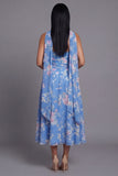 Vestido de invitado midi midi de invitado azul gasa sin tirantes con bufanda al cuello