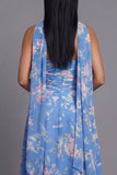 Vestido de invitado midi midi de invitado azul gasa sin tirantes con bufanda al cuello