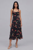 Vestido midi floral funda estampado con escote de chiffon negro y tope