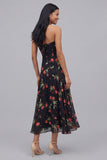 Vestido midi floral funda estampado con escote de chiffon negro y tope