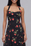 Vestido midi floral funda estampado con escote de chiffon negro y tope