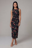 Vestido midi floral con escote redondo y gasa de escote redondo