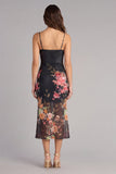Vestido midi floral estampado con tirantes finos negros bodycon