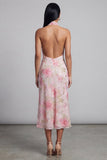 Vestido midi floral midi con escote cortante de tul rosa brillante y abertura