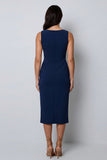 Vestido largo de trabajo con escote bateau verde oscuro y corte