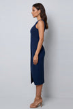 Vestido largo de trabajo con escote bateau verde oscuro y corte