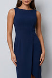 Vestido largo de trabajo con escote bateau verde oscuro y corte