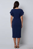 Bodycon camisón de mangas azul marino con escote en V y abertura