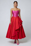 Corsé Midi de línea A sin tirantes fucsia y rojo