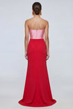 Vestido formal largo sin tirantes rosa y rojo Sirena con abertura