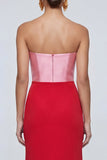 Vestido formal largo sin tirantes rosa y rojo Sirena con abertura
