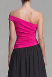 Fucsia y vestido formal largo de línea A de un solo hombro