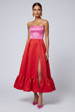 Vestido formal Midi A Line Pink and Fucsia sin tirantes