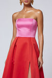 Vestido formal Midi A Line Pink and Fucsia sin tirantes