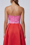 Vestido formal Midi A Line Pink and Fucsia sin tirantes