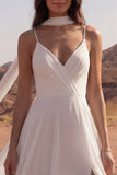 Tirantes finos: Vestido de novia de playa Maxi de marfil con abertura