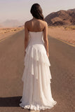 Vestido de novia Maxi Beach de marfil A Line sin tirantes con volantes