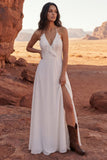 Vestido de novia bohemio largo con volantes y línea A en marfil