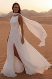Vestido de novia largo bohemio con tirantes finos en marfil A Line