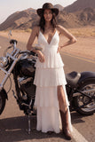 Vestido de novia largo plisado y con volantes de playa en línea A de marfil A