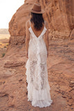 Vestido de novia bohemio largo con enfundada floral marfil y volantes