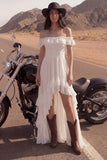 Vestido de novia de playa con volantes de marfil