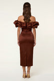 Vestido formal midi bodycon bodycon satín negro de satén descubierto con abertura