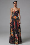 Vestido floral negro A de tirantes estampados