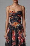 Vestido floral negro A de tirantes estampados