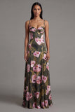 Tirantes finos de oliva floral Un vestido floral largo
