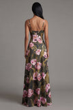 Tirantes finos de oliva floral Un vestido floral largo