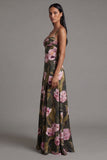 Tirantes finos de oliva floral Un vestido floral largo
