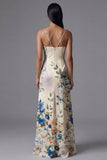 Vestido floral de tirantes finos negros estampados en línea A