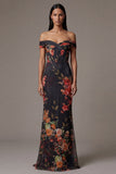 Vestido negro floral con estampado al descubierto
