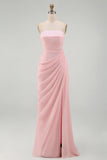 Vestido de fiesta rosa pálido sin mangas corte recto